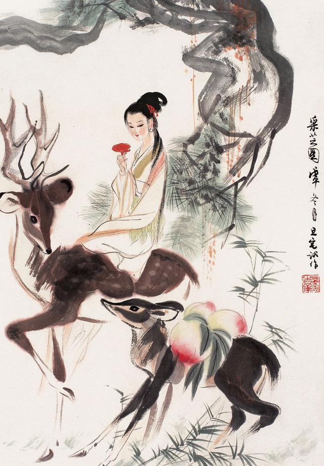 劉旦宅仕女圖，畫美人美淺墨繪