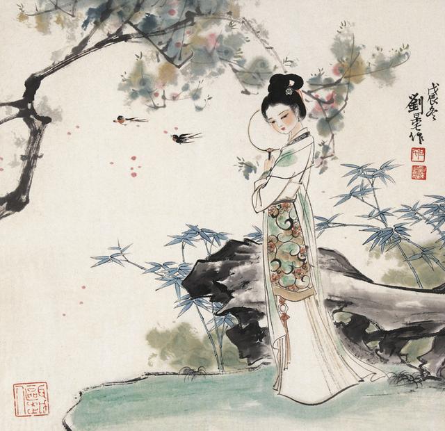 劉旦宅仕女圖，畫美人美淺墨繪