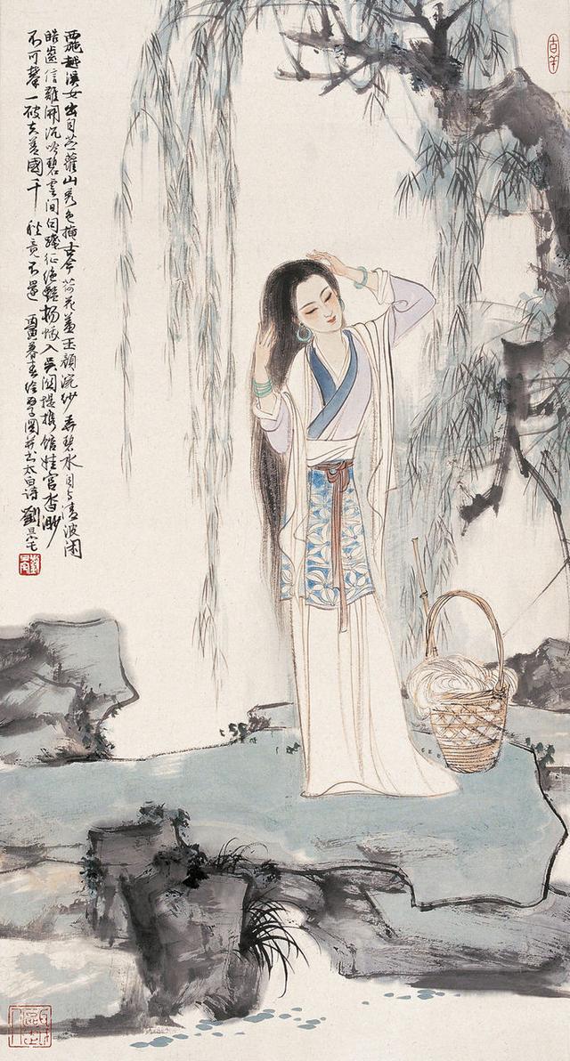 劉旦宅仕女圖，畫美人美淺墨繪