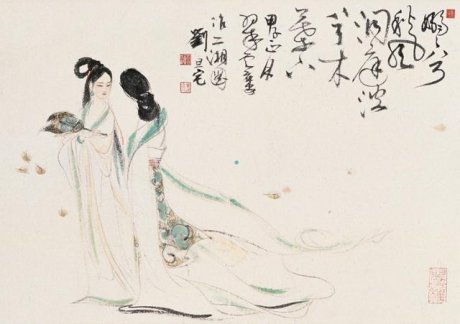劉旦宅仕女圖，畫美人美淺墨繪