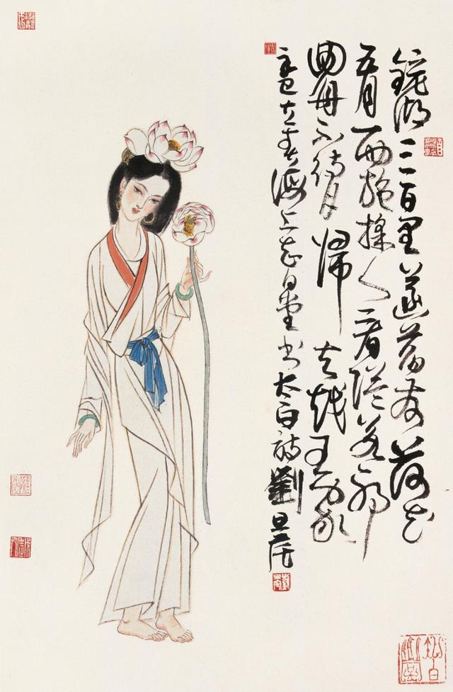 劉旦宅仕女圖，畫美人美淺墨繪