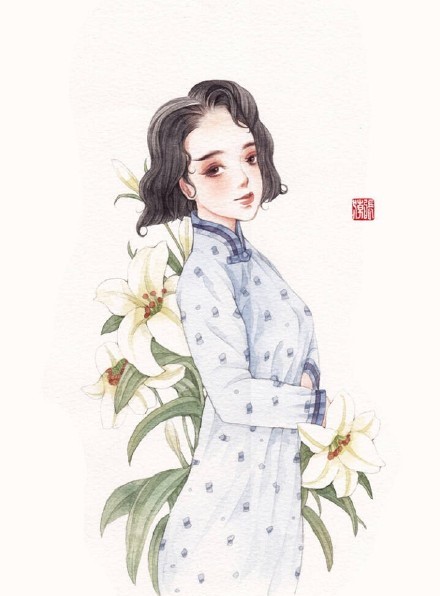 清新水彩旗袍女子插畫，唯美的古風(fēng)插畫圖集
