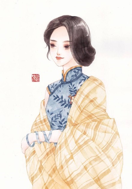 清新水彩旗袍女子插畫，唯美的古風(fēng)插畫圖集