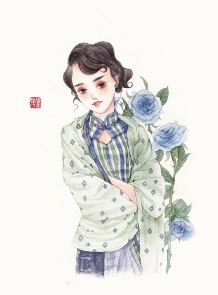 清新水彩旗袍女子插畫，唯美的古風(fēng)插畫圖集