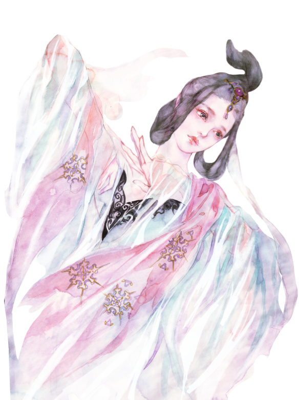 水彩古風(fēng)女子圖集，夢(mèng)幻粉色少女古風(fēng)圖片