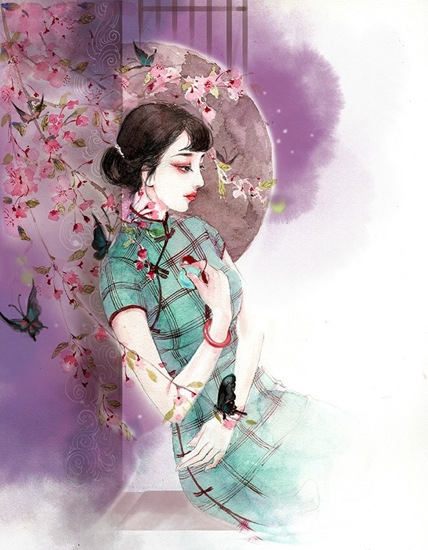 水彩旗袍女子圖集，超美插畫古風圖片