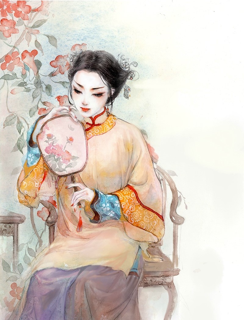 水彩旗袍女子圖集，超美插畫古風圖片