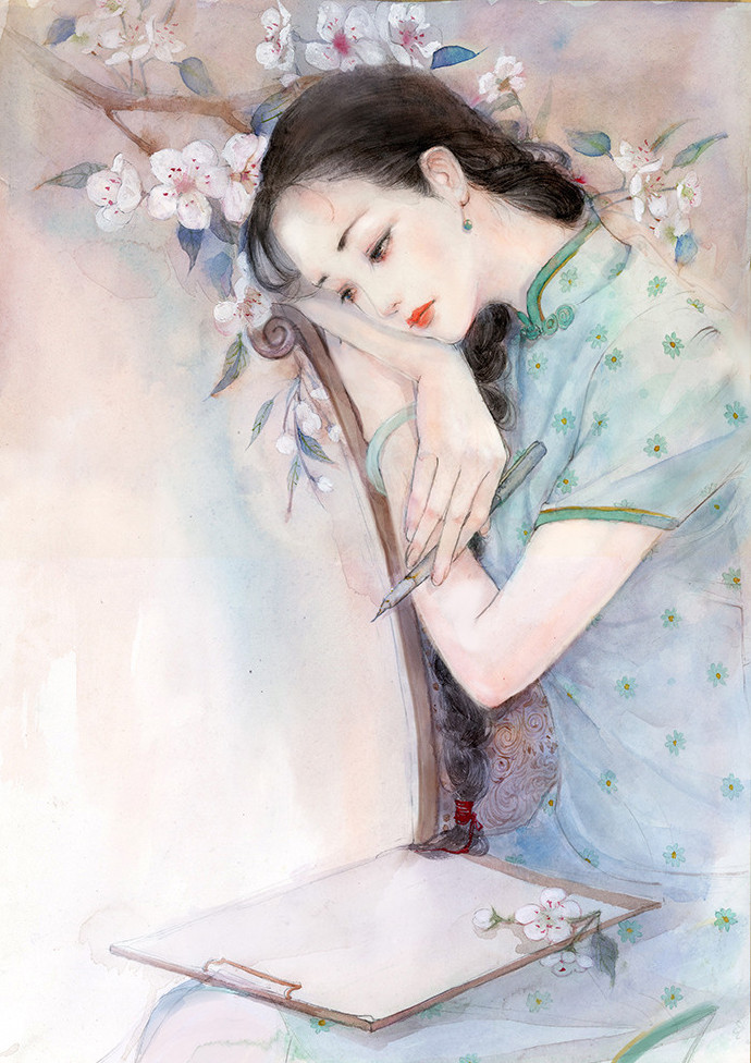 水彩旗袍女子圖集，超美插畫古風圖片