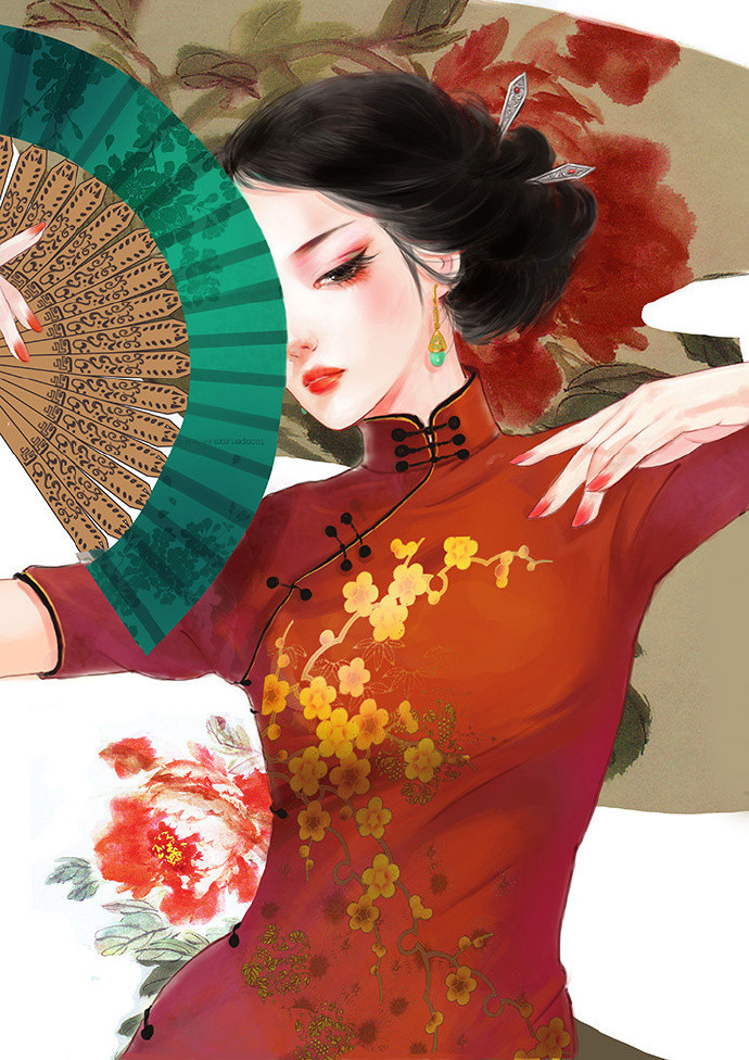 水彩旗袍女子圖集，超美插畫古風圖片