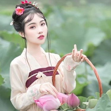提籃采蓮女生頭像，唯美古風(fēng)真人頭像