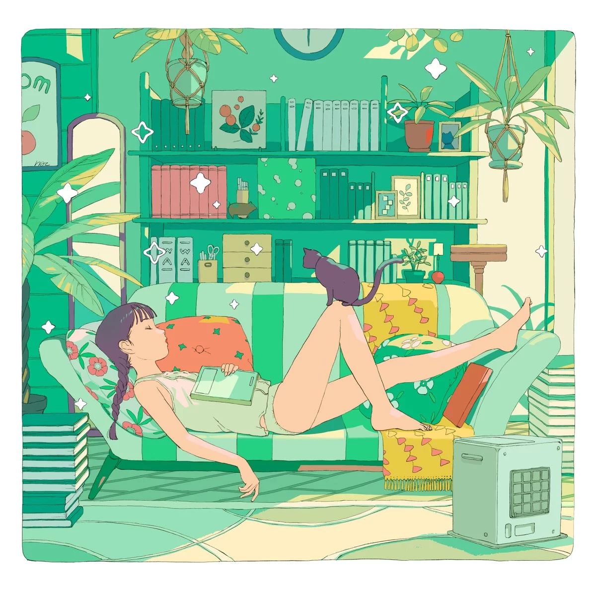 一組手繪少女風(fēng)格插畫，清新色彩插畫圖片