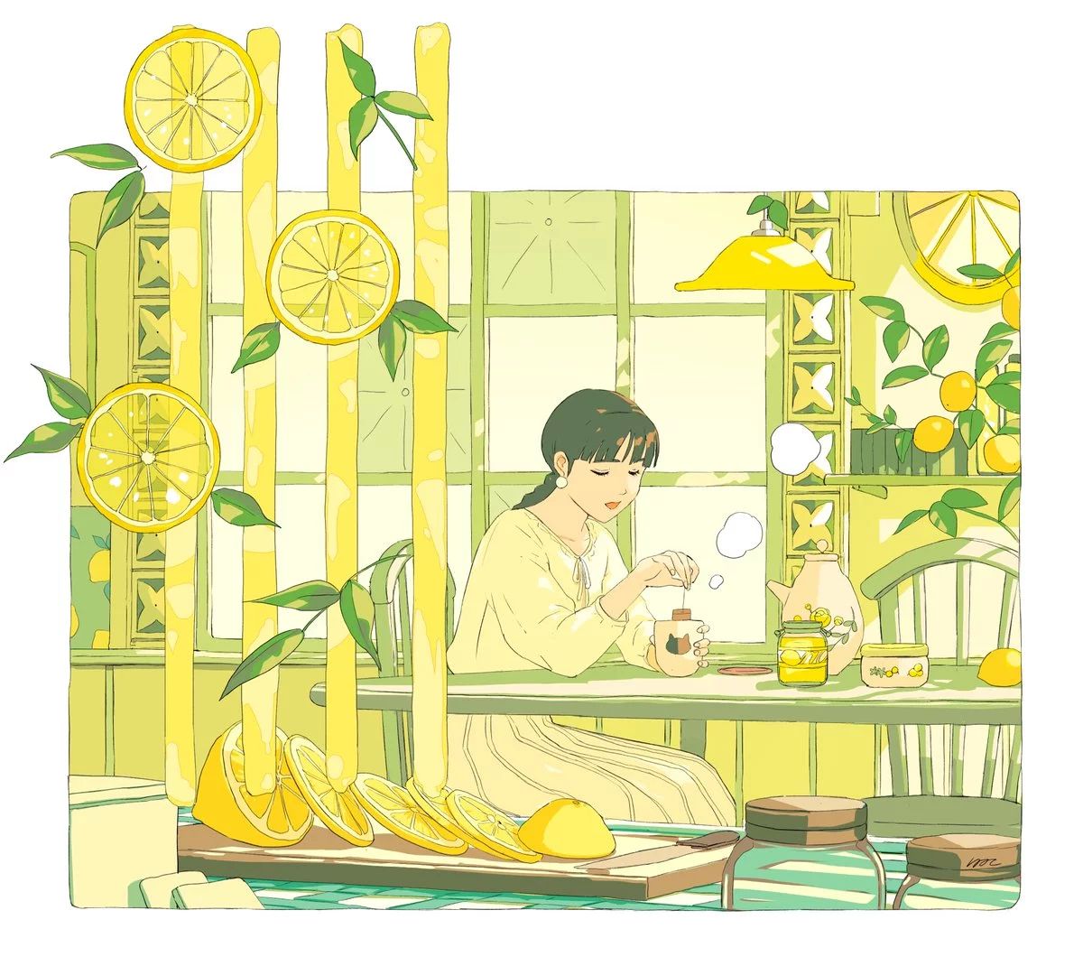 一組手繪少女風(fēng)格插畫，清新色彩插畫圖片
