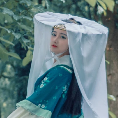 青衣帶斗笠女生頭像，唯美古風(fēng)真人頭像