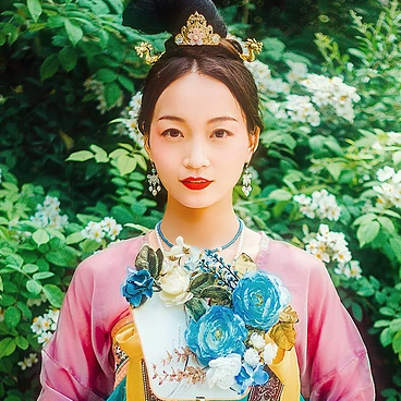 多彩花團扇女生頭像，唯美古風(fēng)真人頭像