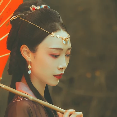 古典少女帶團扇女生頭像，唯美古風真頭像