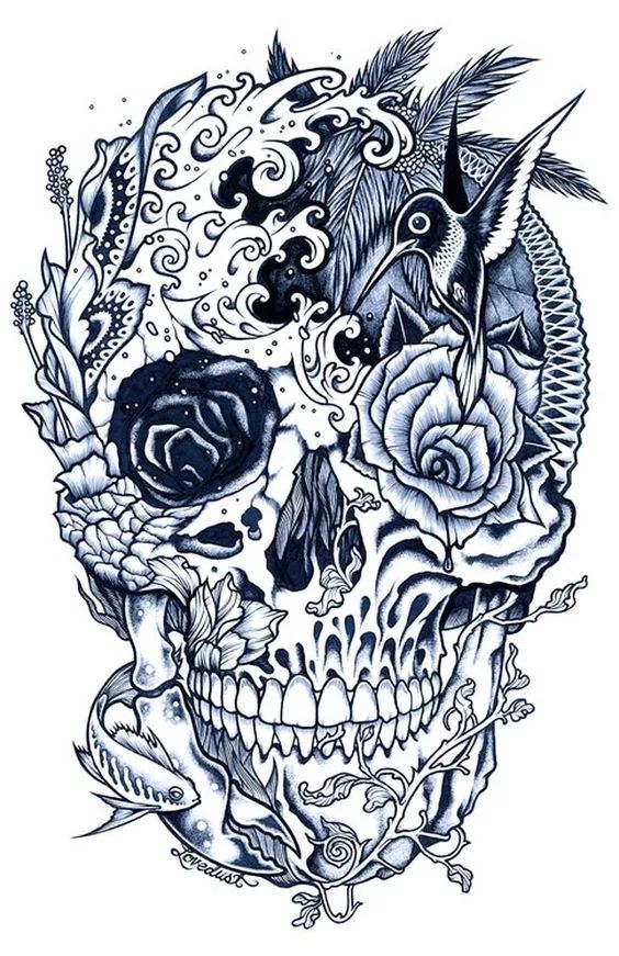 一組手繪骷髏頭插畫，猶如帶刺的玫瑰！