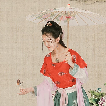 古典牡丹帶傘團(tuán)扇女生頭像，唯美古風(fēng)真人頭像