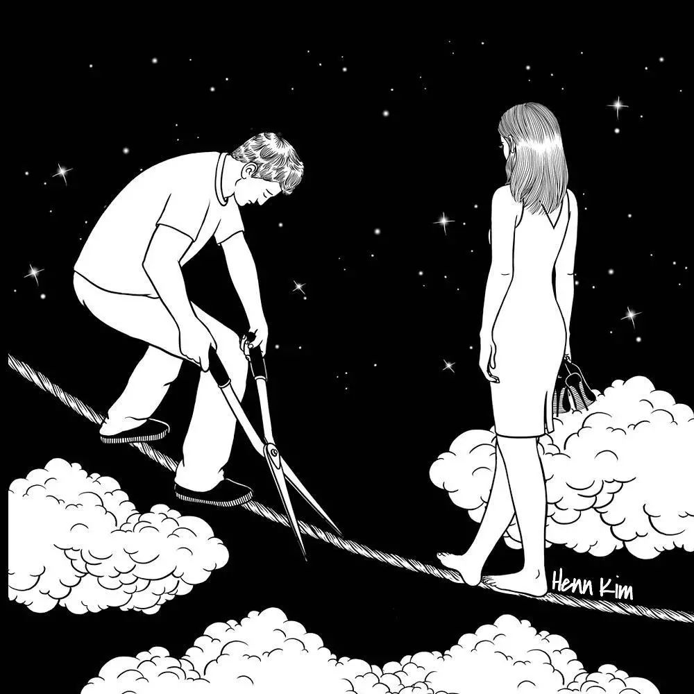 一組扎心黑色治愈系漫畫，看哭了的黑白插畫