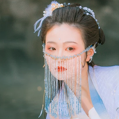 珠簾蒙面女生頭像，唯美古風真人頭像