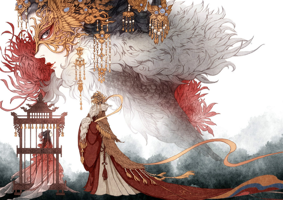 9款古風插畫，半面妝插畫合集欣賞