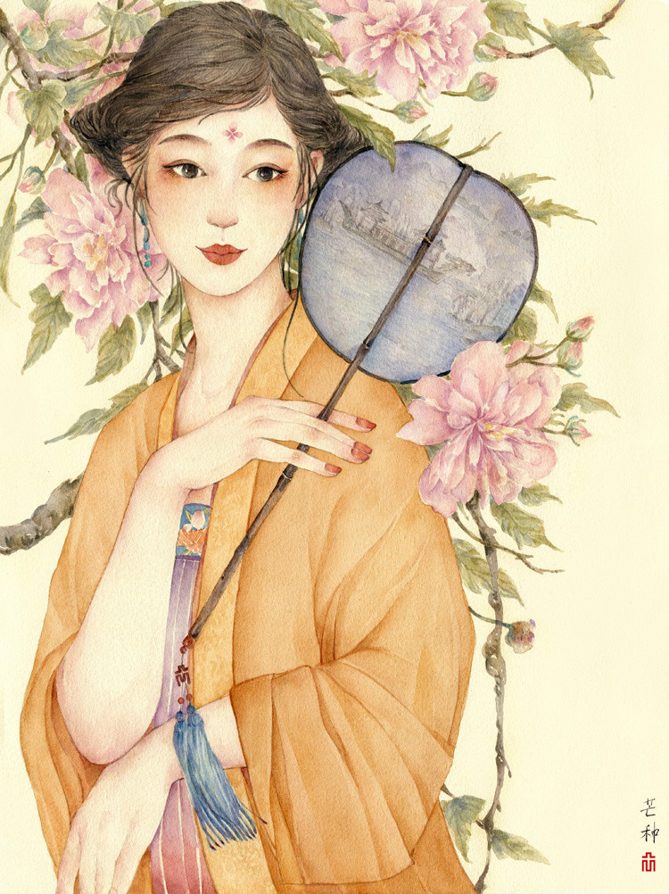 24節(jié)氣水彩手繪插畫，清新淡雅唯美女子插畫