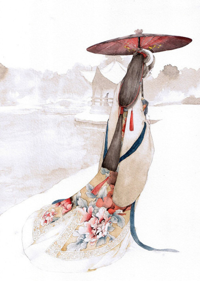 唯美人物插畫，詩(shī)意中國(guó)風(fēng)手繪插畫