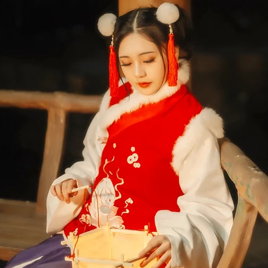 新春吉祥拿福女生頭像，蓮花燈唯美古風(fēng)頭像