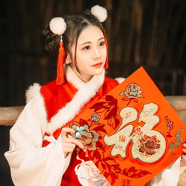 新春吉祥拿福女生頭像，蓮花燈唯美古風(fēng)頭像