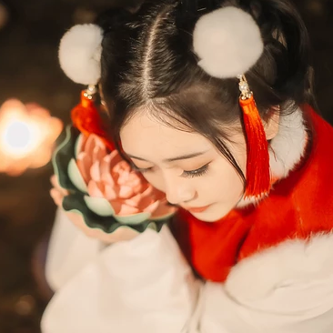 新春吉祥拿福女生頭像，蓮花燈唯美古風(fēng)頭像