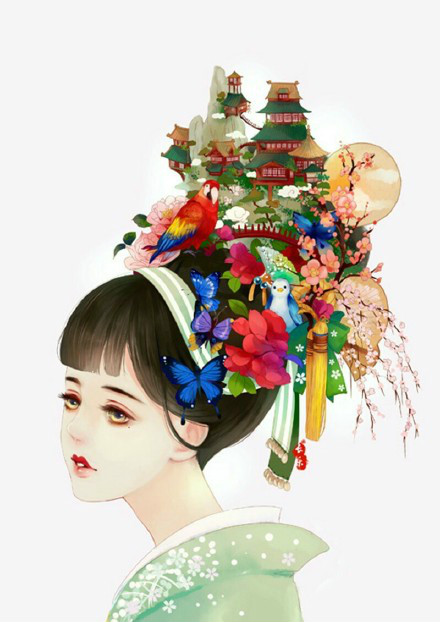 古典美女插畫，中國風手繪插畫