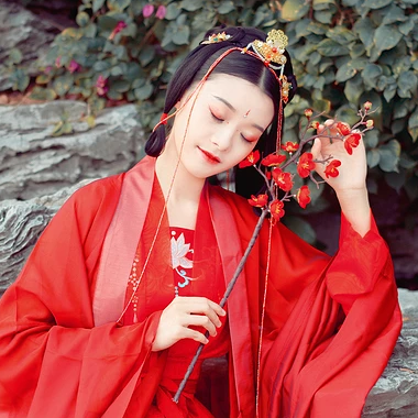 紅梅紅衣女生頭像，唯美古風(fēng)真人頭像