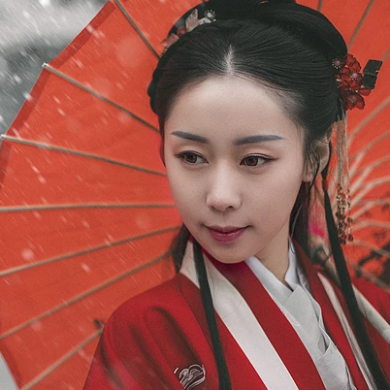 雪紛紛紅衣帶傘女生頭像，唯美古風(fēng)真人頭像
