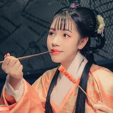 淡橘色漢服少女頭像，唯美古風(fēng)真人頭像