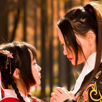 銀杏紅衣閨蜜頭像，唯美古風(fēng)真人頭像