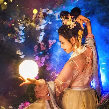 五彩星空提燈少女頭像，唯美古風真人頭像