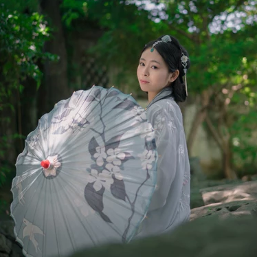 淡雅帶傘團(tuán)扇女生頭像，唯美古風(fēng)真人頭像