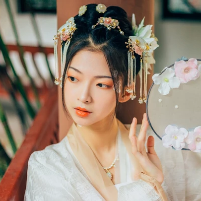 花神淚帶團(tuán)扇女生頭像，唯美古風(fēng)真人頭像