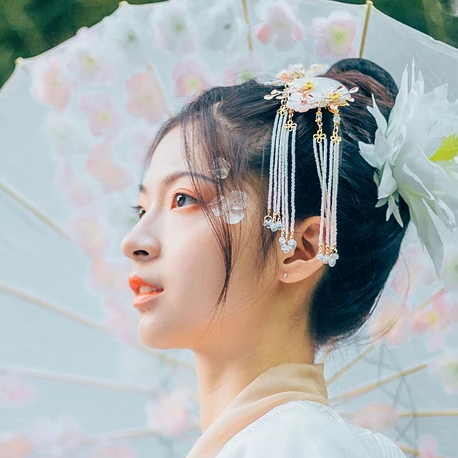 花神淚帶團(tuán)扇女生頭像，唯美古風(fēng)真人頭像