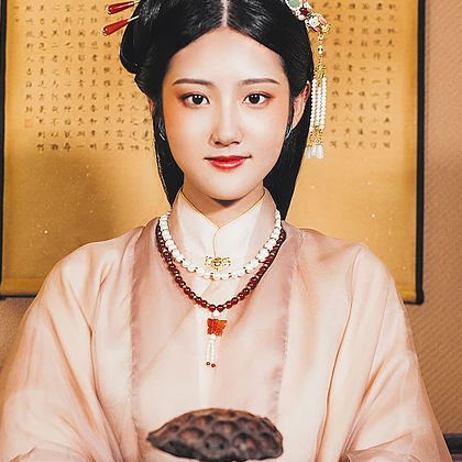 優(yōu)雅復(fù)古帶團(tuán)扇女子頭像，唯美古風(fēng)真人頭像