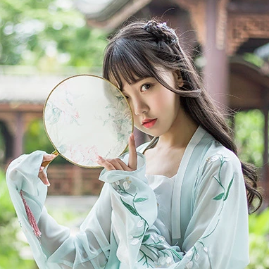 杜若花枝帶和團(tuán)扇傘女生頭像，唯美古風(fēng)頭像