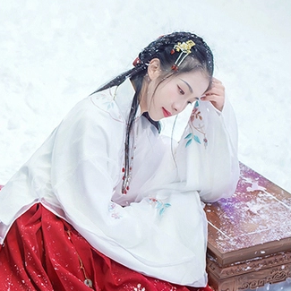雪中團(tuán)花帶傘女子頭像，唯美古真人頭像