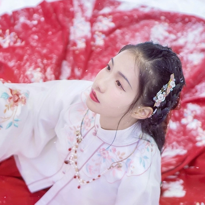 雪中團(tuán)花帶傘女子頭像，唯美古真人頭像