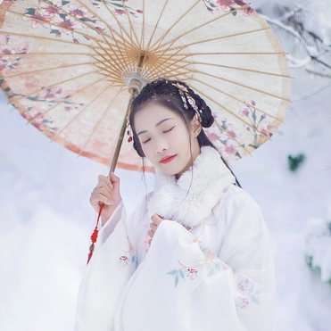 雪中團(tuán)花帶傘女子頭像，唯美古真人頭像