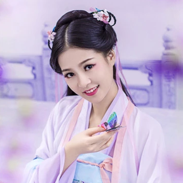 飄逸紫衣帶團扇女生頭像，唯美古風真人頭像