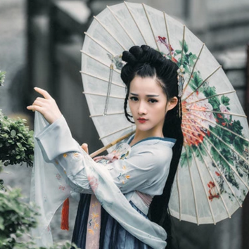 兩組齊胸襦裙?jié)h服女子頭像，唯美古風真人頭像