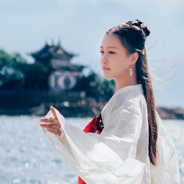 海邊飄逸女子頭像，唯美古風(fēng)真人頭像
