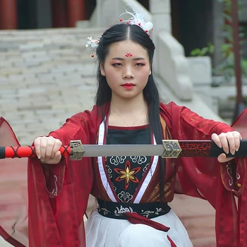 霸氣紅衣女子帶劍頭像，唯美古風(fēng)女子真人頭像