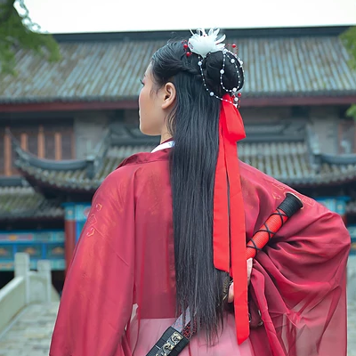 霸氣紅衣女子帶劍頭像，唯美古風(fēng)女子真人頭像