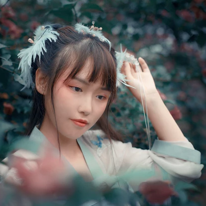 淺藍(lán)漢服小清新頭像，唯美古風(fēng)女生真人頭像