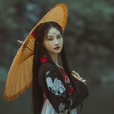 紅妝帶傘古風頭像，唯美古風真人女子頭像